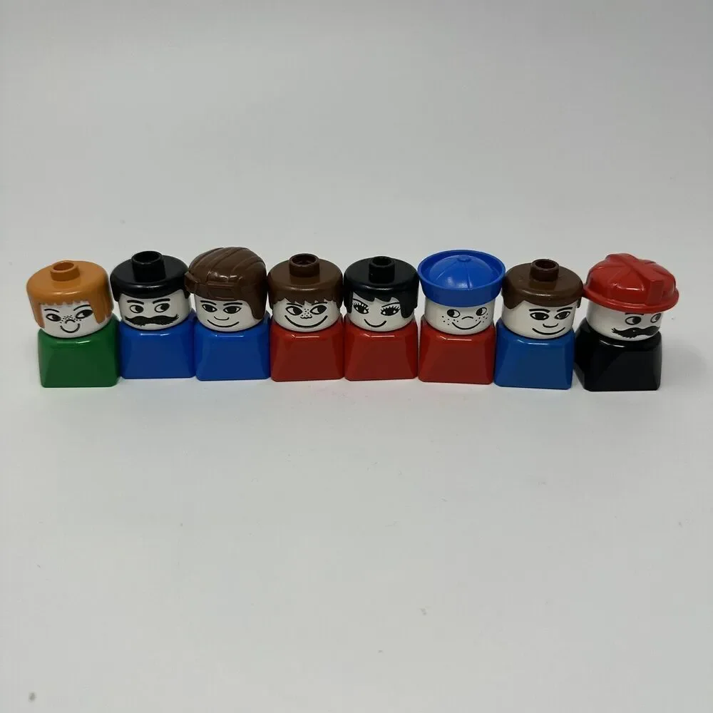 Vintage‎ LEGO Duplo Square People Figures Lot of 8 Fireman Sailor 1970s 1980s